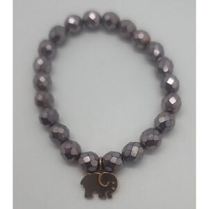 Ivory Ella stretchy bead bracelet w/‎ sterling silver 925 elephant charm